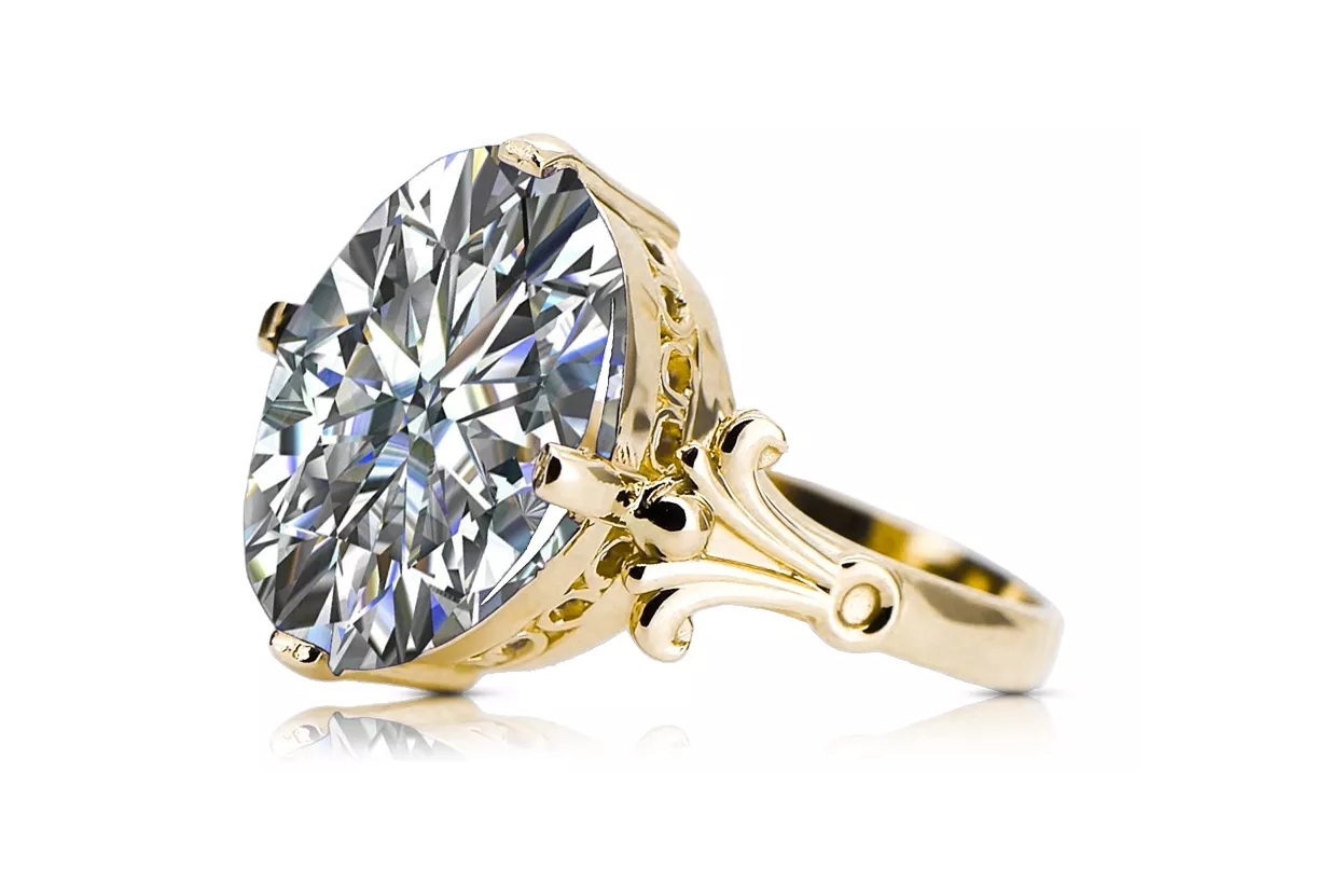 Or jaune 14 carats Zircon Anneau Style vintage vrc369y